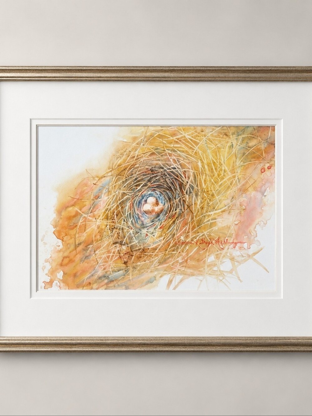 Original Watercolor Painting. Titled 'Three Tiny Worlds'. 16.5" X 13" Matted